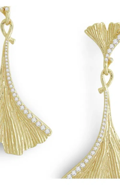 Anabel Aram Jewelry Ginkgo Leaf Large Drop Earrings In Gold