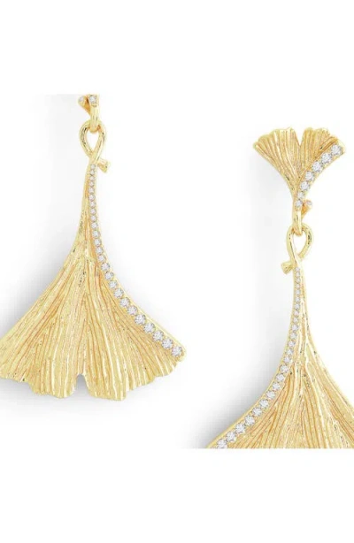 Anabel Aram Jewelry Ginkgo Leaf Large Drop Earrings In Gold