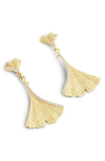 Anabel Aram Jewelry Ginkgo Leaf Large Drop Earrings In Gold