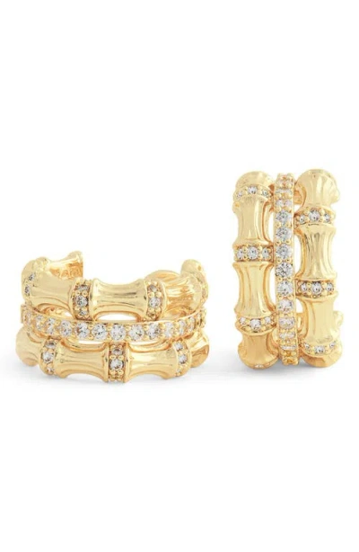 Anabel Aram Jewelry Bamboo Stacked Huggie Hoop Earrings In Gold