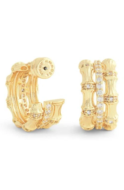 Anabel Aram Jewelry Bamboo Stacked Huggie Hoop Earrings In Gold