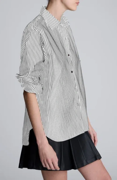 Kenneth Cole Stripe Poplin Button Front Shirt In White