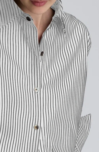 Kenneth Cole Stripe Poplin Button Front Shirt In White