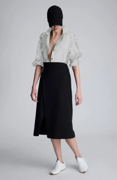 Kenneth Cole Stripe Poplin Button Front Shirt In White