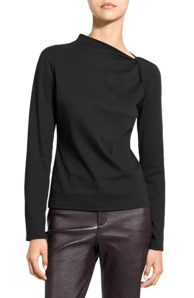 Theory Twist Neck Top In Cotton Jersey In Black