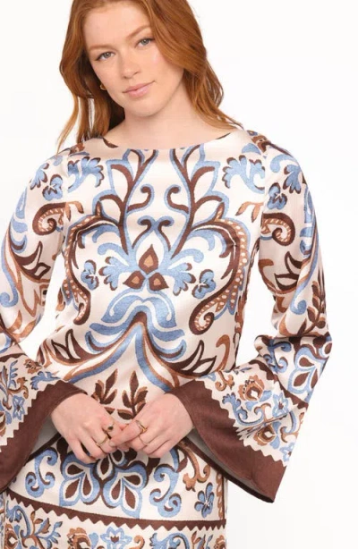 Petal And Pup Petal & Pup Megan Printed Bell Sleeve Satin Minidress In Red