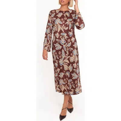 Petal And Pup Petal & Pup Morena Plissé Long Sleeve Midi Dress In Brown