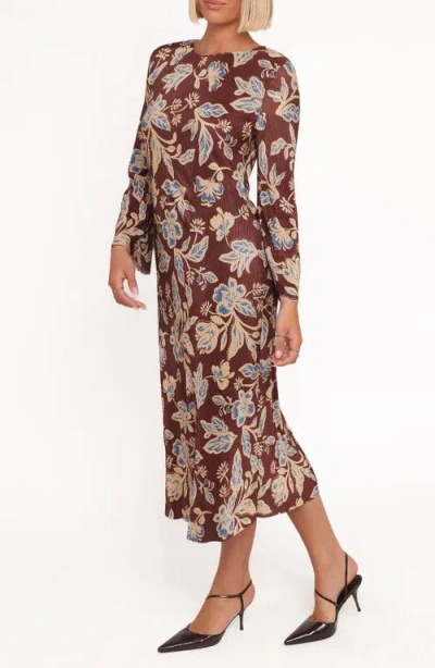 Petal And Pup Petal & Pup Morena Plissé Long Sleeve Midi Dress In Brown