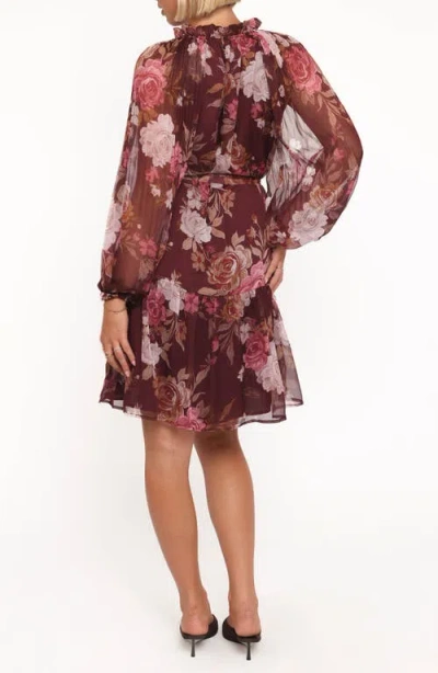 Petal And Pup Petal & Pup Hensley Floral Long Sleeve Chiffon Dress In Brown