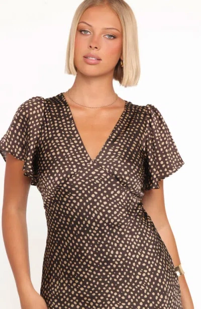 Petal And Pup Petal & Pup Flossy Print Flutter Sleeve Satin Maxi Dress In Silver