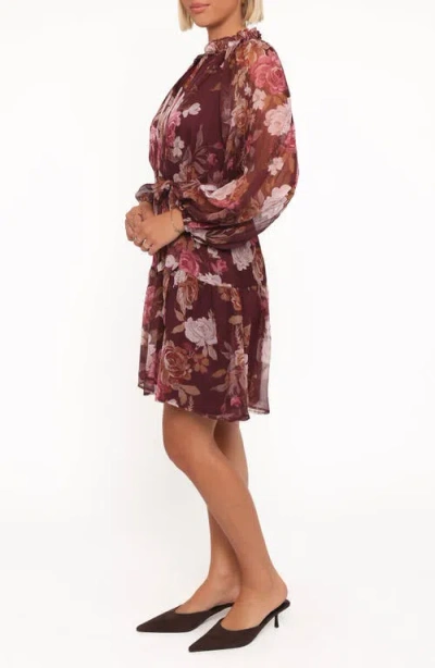 Petal And Pup Petal & Pup Hensley Floral Long Sleeve Chiffon Dress In Brown