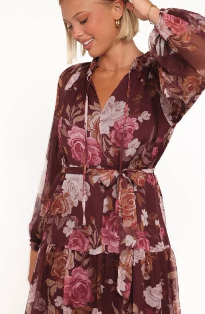 Petal And Pup Petal & Pup Hensley Floral Long Sleeve Chiffon Dress In Brown