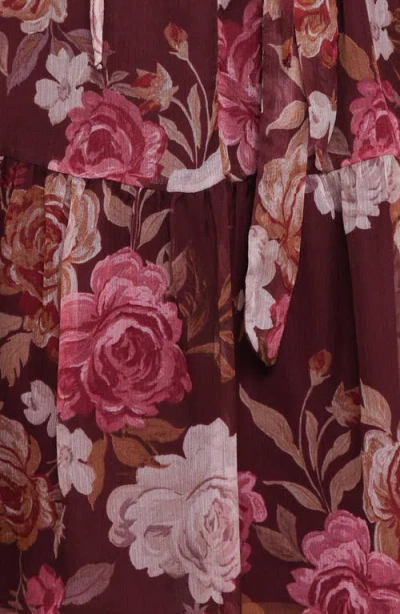 Petal And Pup Petal & Pup Hensley Floral Long Sleeve Chiffon Dress In Brown