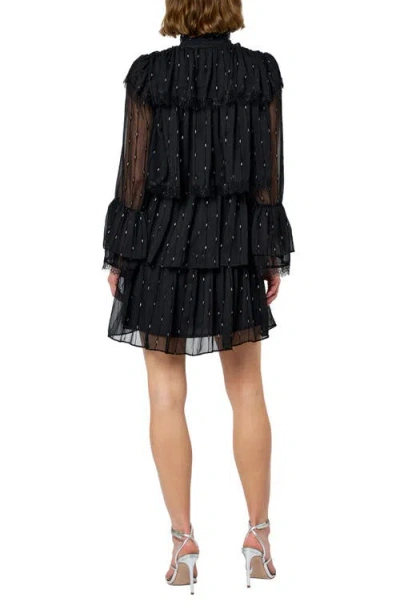 Ciebon Bharti Metallic Fleck Eyeleash Lace Long Sleeve Minidress In Black