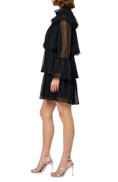 Ciebon Bharti Metallic Fleck Eyeleash Lace Long Sleeve Minidress In Black