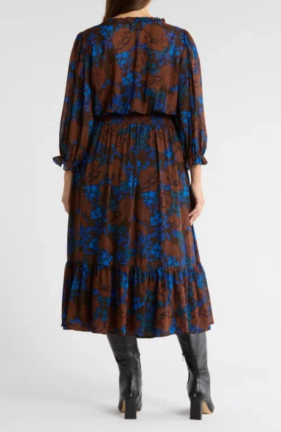 Sugarlips Lebanon Floral Ruffle Shirtdress In Brown