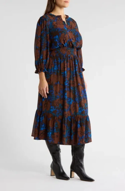 Sugarlips Lebanon Floral Ruffle Shirtdress In Brown