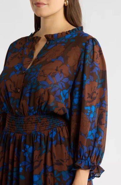 Sugarlips Lebanon Floral Ruffle Shirtdress In Brown