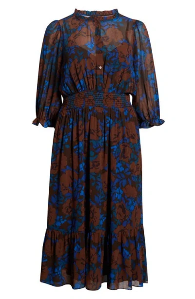 Sugarlips Lebanon Floral Ruffle Shirtdress In Brown