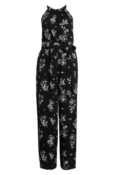 Sugarlips Magnol Floral Print Sleeveless Jumpsuit In Black