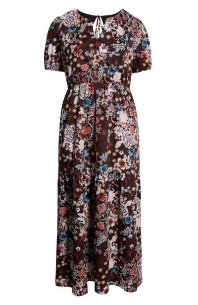 Sugarlips Journee Floral Print Puff Sleeve Maxi Dress In Multi