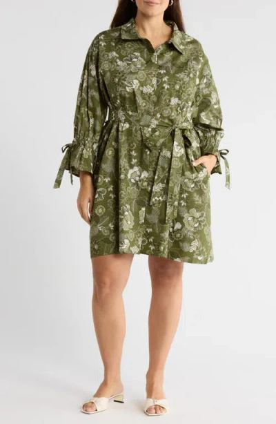 Sugarlips Emelia Hazelton Floral Cotton Shirtdress In Green