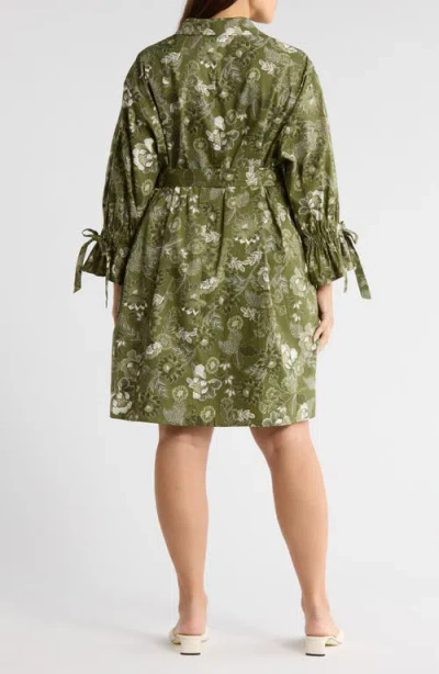 Sugarlips Emelia Hazelton Floral Cotton Shirtdress In Green