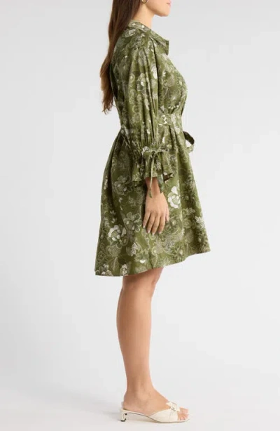Sugarlips Emelia Hazelton Floral Cotton Shirtdress In Green