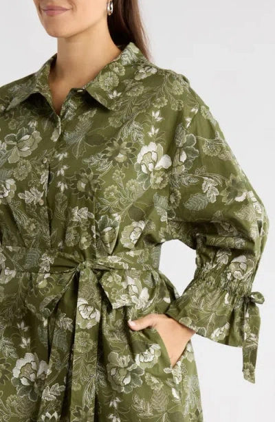 Sugarlips Emelia Hazelton Floral Cotton Shirtdress In Green