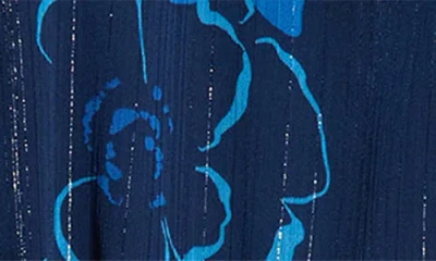 Sugarlips Bluford Metallic Floral Print Long Sleeve Dress In Blue