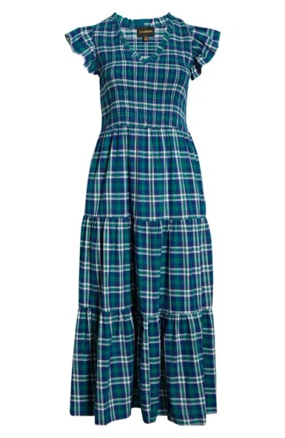 Sugarlips Buckley Plaid Sunfire Smocked Cotton Tiered Maxi Dress In Animal Print
