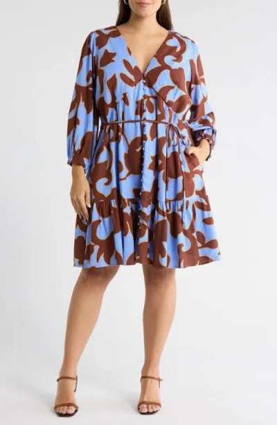 Sugarlips Briley Floral Print Long Sleeve Minidress In Blue