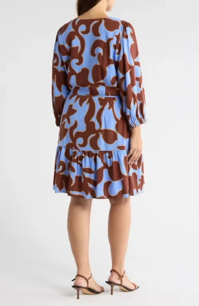 Sugarlips Briley Floral Print Long Sleeve Minidress In Blue