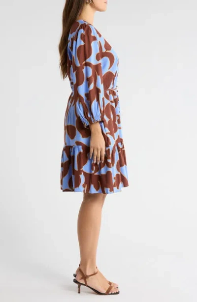 Sugarlips Briley Floral Print Long Sleeve Minidress In Blue