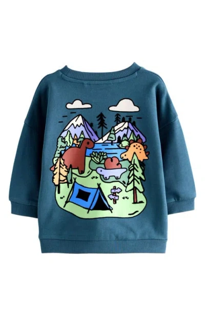 Next Kids' Dino Camp Cotton Graphic Sweatshirt In Blue