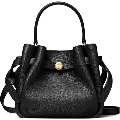 Tory Burch Romy Mini Leather Bucket Bag In Black
