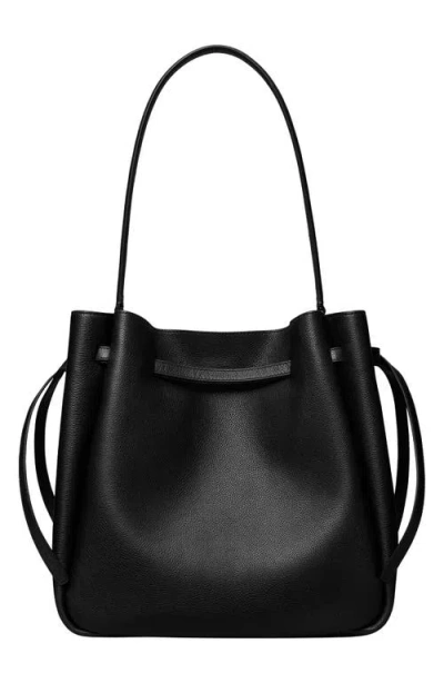 Tory Burch Large Romy Pebble Leather Bucket Bag In Black