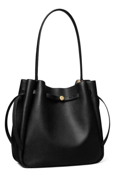 Tory Burch Large Romy Pebble Leather Bucket Bag In Black