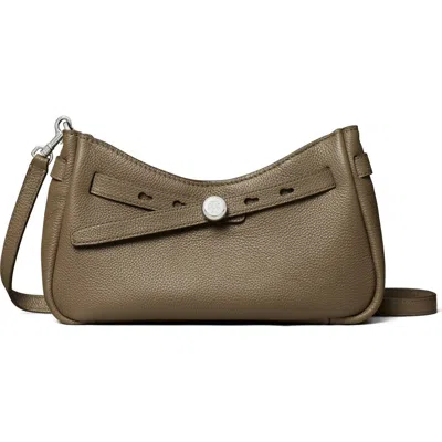 Tory Burch Romy Zip Top Leather Crossbody Bag In Gray
