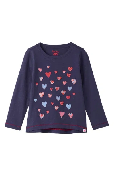 Hatley Kids' Falling Hearts Embroidered T-shirt In Blue
