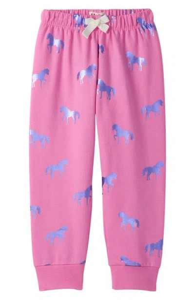 Hatley Kids' Shimmer Horse Print Joggers In Pink