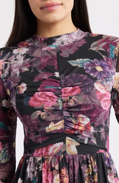 Anne Klein Floral Print Long Sleeve Dress In Multi