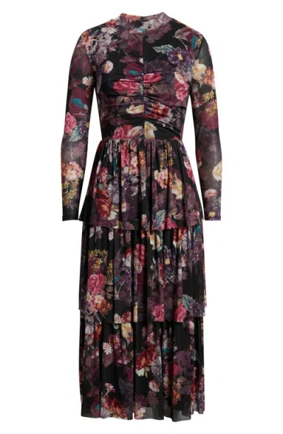 Anne Klein Floral Print Long Sleeve Dress In Multi
