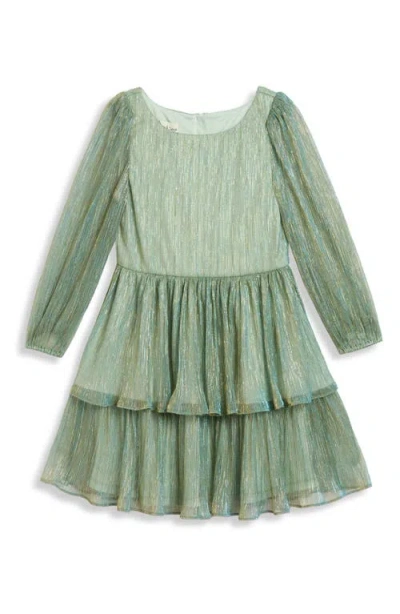 Pippa & Julie Kids' Amanda Shimmery Pleated Party Dress In Green