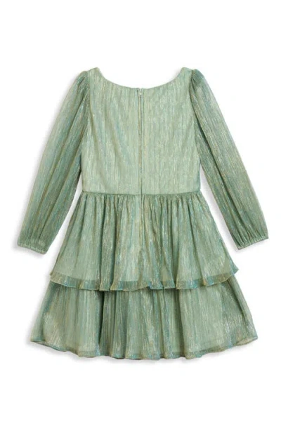 Pippa & Julie Kids' Amanda Shimmery Pleated Party Dress In Green