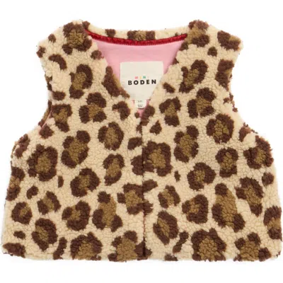 Mini Boden Kids' Leopard Print Textured Fleece Vest In Brown