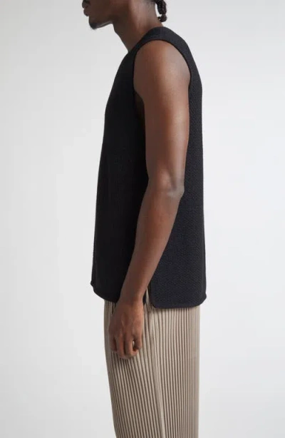 Issey Miyake Homme Plissé  Rustic Knit Sweater Vest In Black