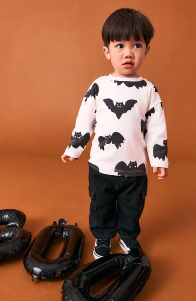 Next Kids' Bat Print Oversize Long Sleeve Cotton T-shirt In White
