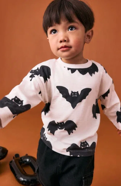 Next Kids' Bat Print Oversize Long Sleeve Cotton T-shirt In White
