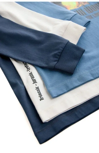 Next Kids' 3-pack Assorted Long Sleeve Cotton Graphic T-shirts In Blue